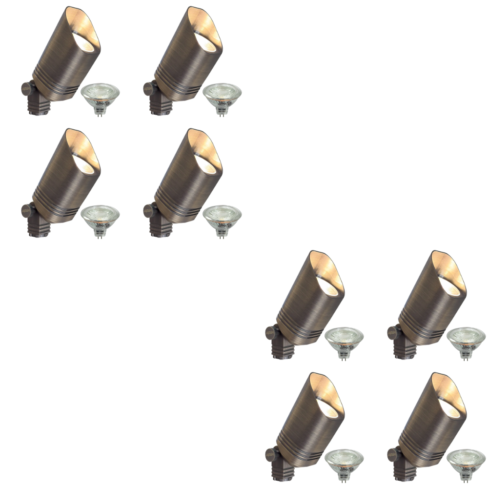 Outdoor Landscape Lighting LED 12V Low Voltage SPB03 4x/8x/12x Package 12V Low Voltage LED Outdoor Landscape Cast Brass Spotlight with MR16 5W 3000K Bulb Natural Brass 8 Pack