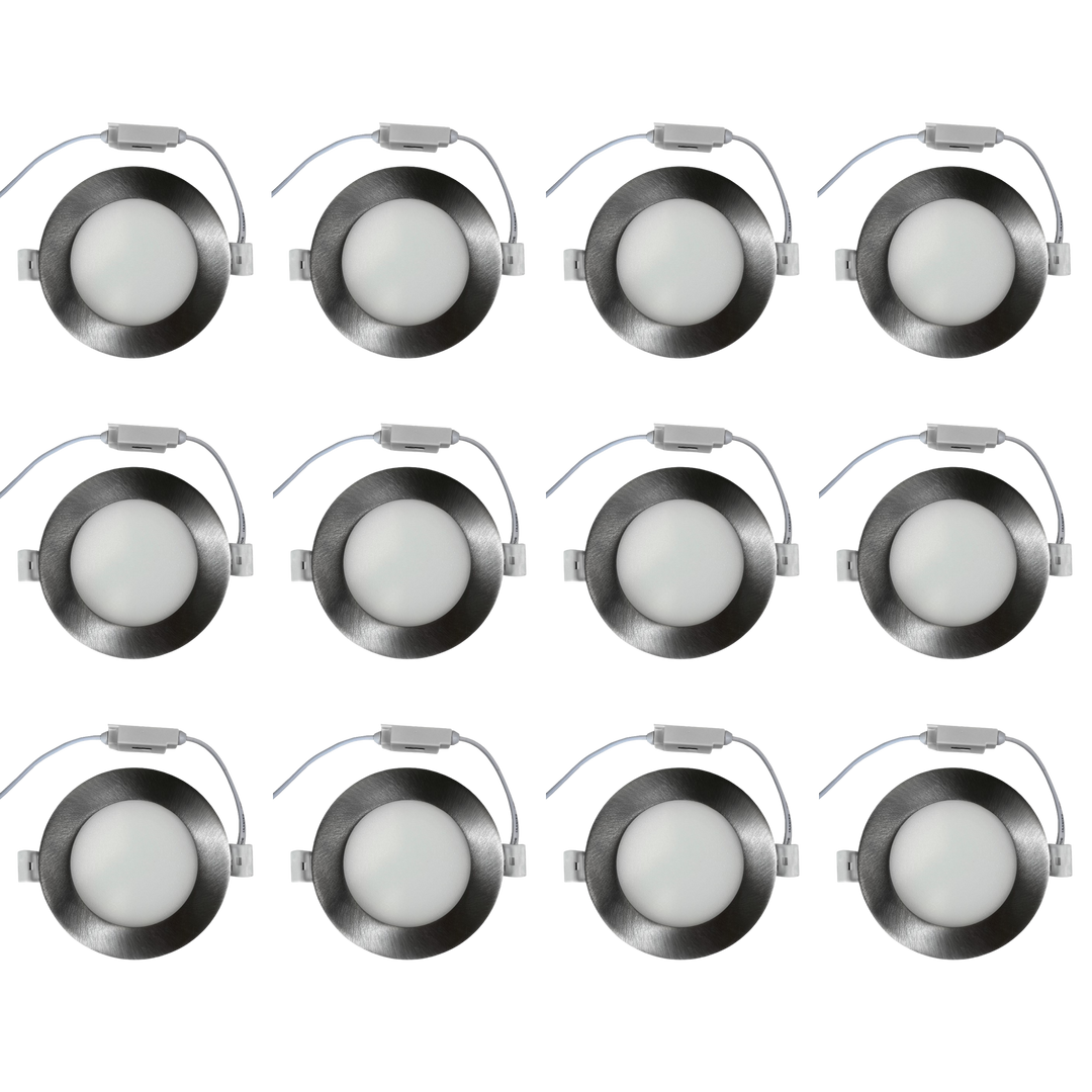 Outdoor Landscape Lighting LED 12V Low Voltage CB04 4x/8x/12x Package 10W 3CCT Dimmable Round Slim 12V AC/DC LED Panel Light Low Voltage Lighting Fixture Brushed Nickel 12 Pack