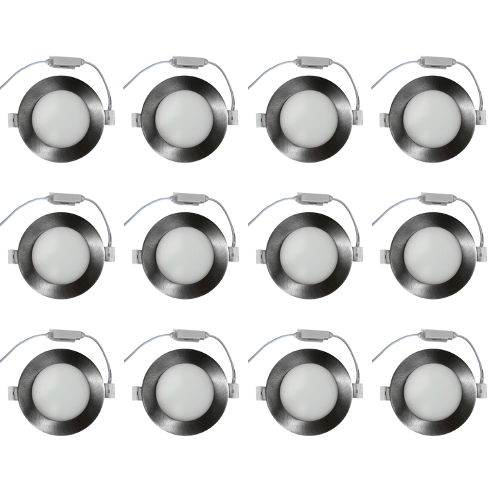 Outdoor Landscape Lighting LED 12V Low Voltage CB04 4x/8x/12x Package 10W 3CCT Dimmable Round Slim 12V AC/DC LED Panel Light Low Voltage Lighting Fixture Brushed Nickel 12 Pack