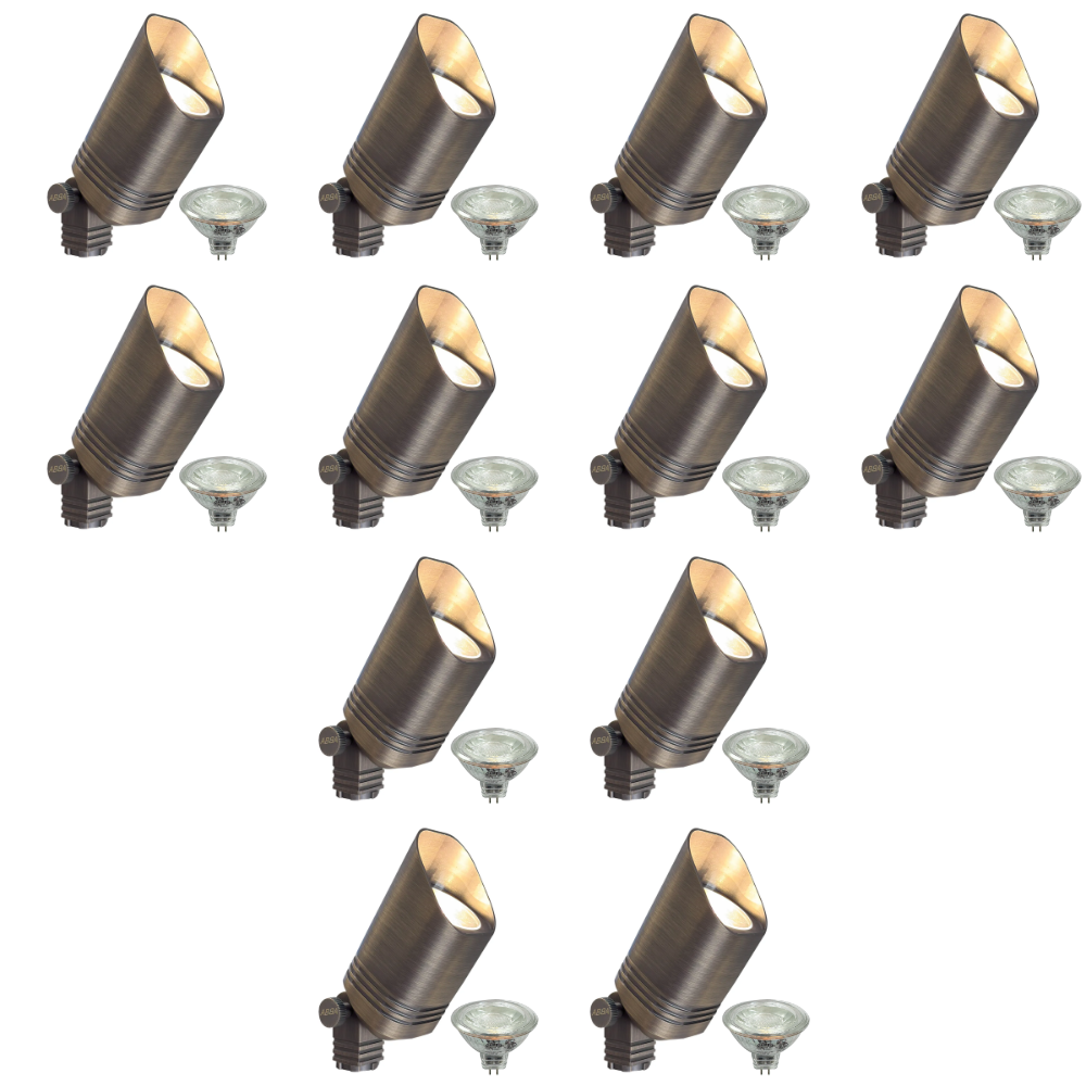 Outdoor Landscape Lighting LED 12V Low Voltage SPB03 4x/8x/12x Package 12V Low Voltage LED Outdoor Landscape Cast Brass Spotlight with MR16 5W 3000K Bulb Natural Brass 12 Pack