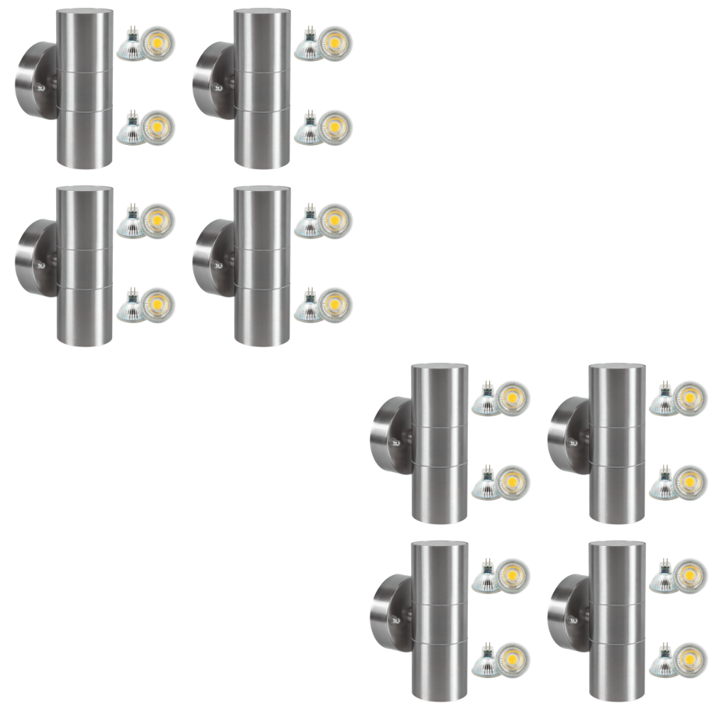 Outdoor Landscape Lighting LED 12V Low Voltage SCS06 4x/8x/12x Package LED Stainless Steel Cylinder Up Down Light 2 Directional Sconce Lighting with 12V Low Voltage 5W 3000K Bulb Stainless Steel 8 Pack