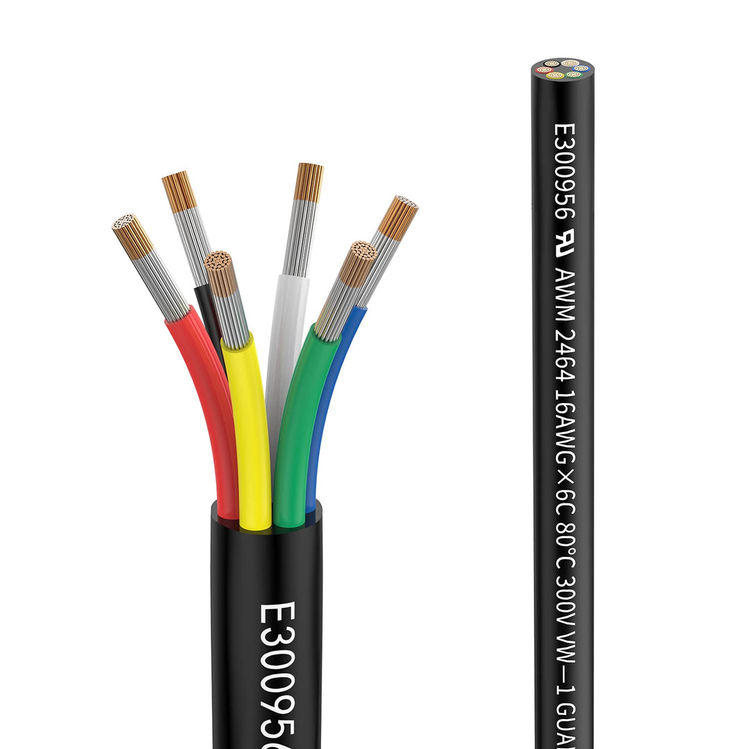 Outdoor Landscape Lighting LED 12V Low Voltage 6-Core RGBW/RGBCCT Low Voltage Wire - UL2464 Cable for Brick Lights & LED Strip Lighting 16AWG