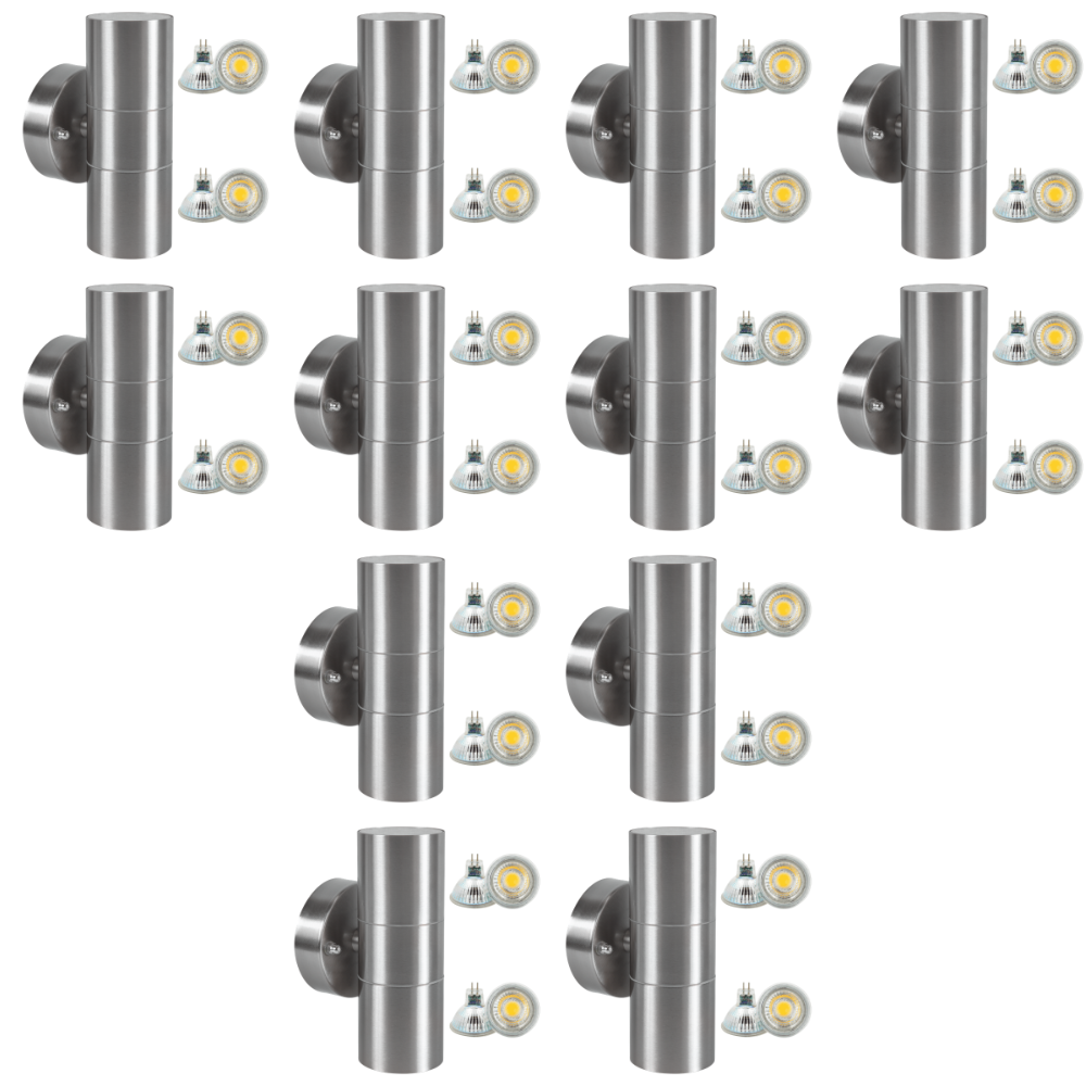 Outdoor Landscape Lighting LED 12V Low Voltage SCS06 4x/8x/12x Package LED Stainless Steel Cylinder Up Down Light 2 Directional Sconce Lighting with 12V Low Voltage 5W 3000K Bulb Stainless Steel 12 Pack