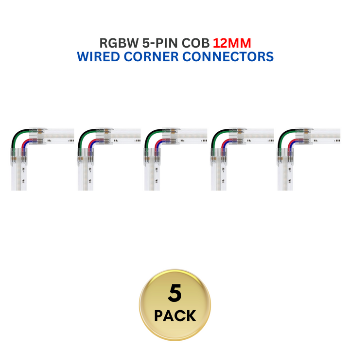 Outdoor Landscape Lighting LED 12V Low Voltage 5-Pack SLD 5-Pin Low Voltage RGBW COB LED Strip Connectors - 12mm Dotless Strip Light Accessories 12mm 5-Pin Wired Corner Connector