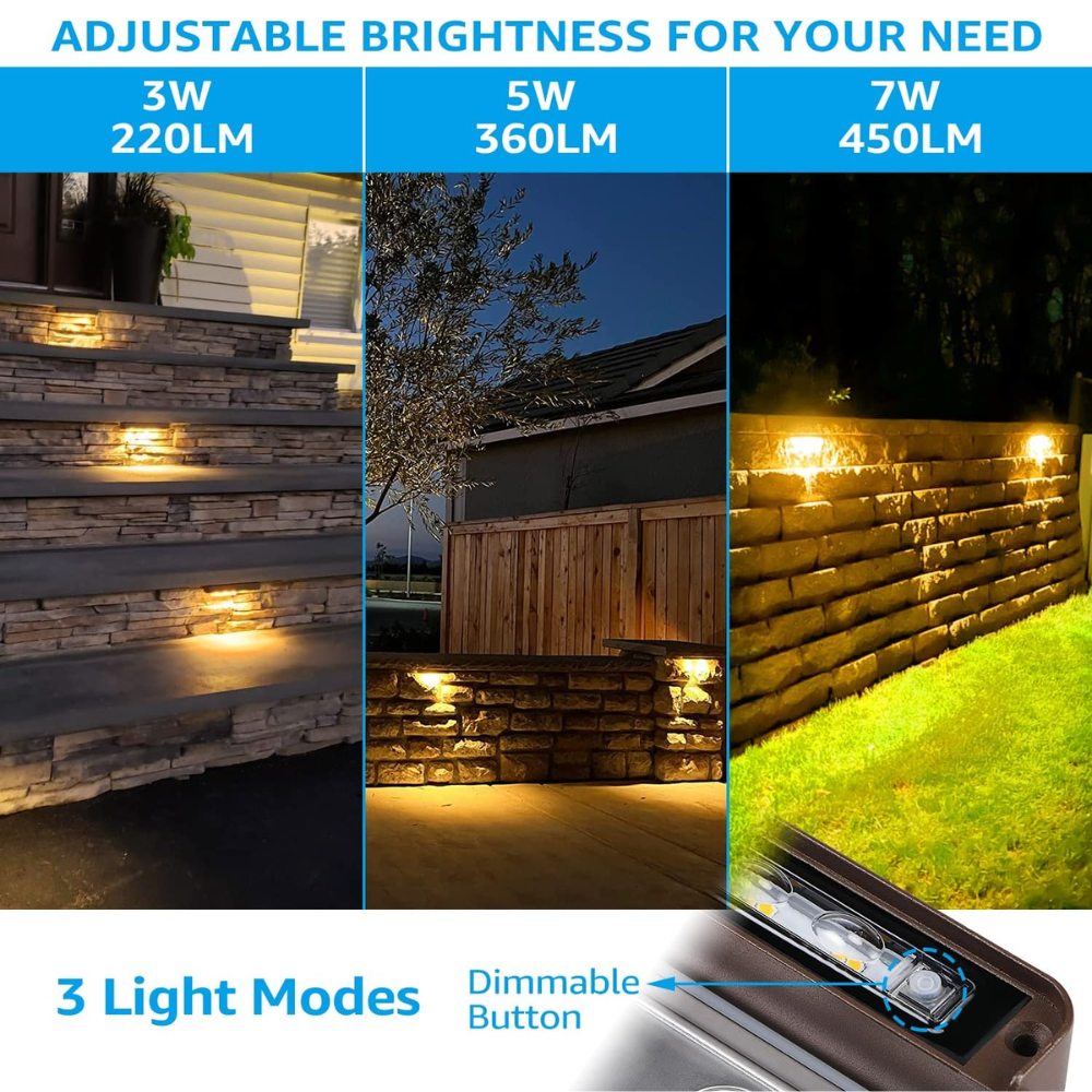 Outdoor Landscape Lighting LED 12V Low Voltage ELA09 8-Pack 12 Inch 2700K/5000K 3W/5W/7W LED Retaining Wall Lights, Hardscape Color Changing 12V Low Voltage Landscape Lights Package