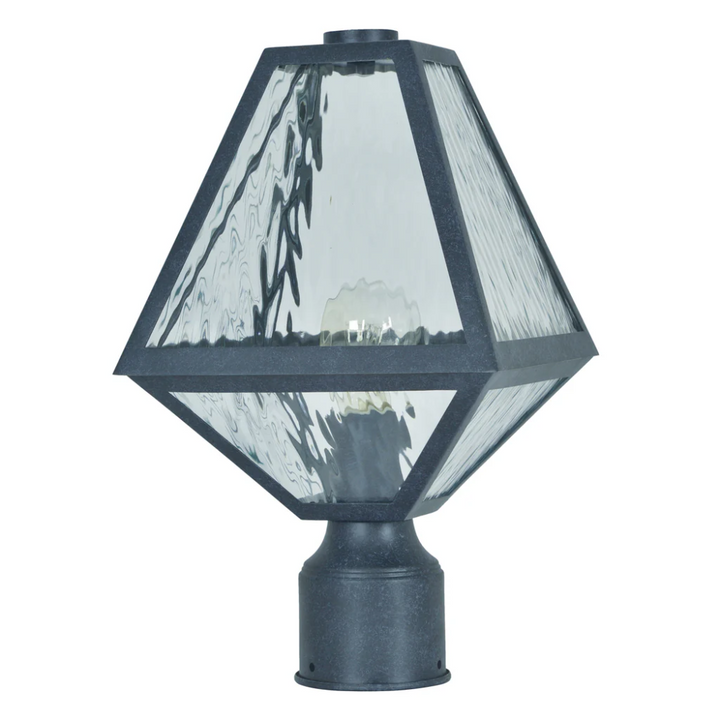 Outdoor Landscape Lighting LED 12V Low Voltage Brian Patrick Flynn Glacier 1 Light Outdoor Post Light 8"x15.5" Stainless Steel and Water Glass Charcoal Black Finish 120V 1 E26 Medium Base LED Bulb Socket Casual Farmhouse Lantern for Patio, Garden, Exterior Posts
