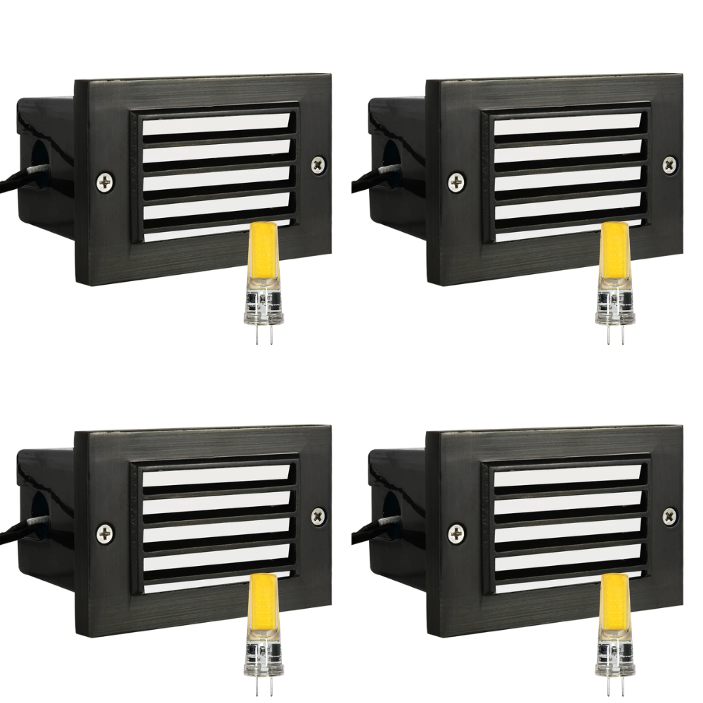 Outdoor Landscape Lighting LED 12V Low Voltage STB02 4x/8x/12x Package Louver Horizontal Waterproof LED Brass 4.5" Brick Lights Edge Step Lighting 12V Low Voltage 3W 3000K Bulb Dark Brass 4 Pack