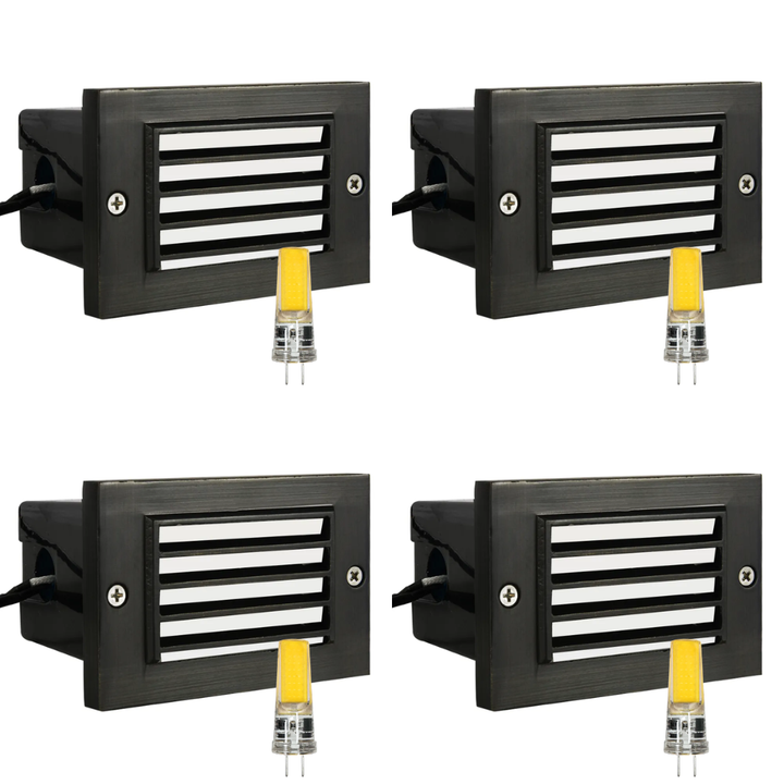 Outdoor Landscape Lighting LED 12V Low Voltage STB02 4x/8x/12x Package Louver Horizontal Waterproof LED Brass 4.5" Brick Lights Edge Step Lighting 12V Low Voltage 3W 3000K Bulb Dark Brass 4 Pack