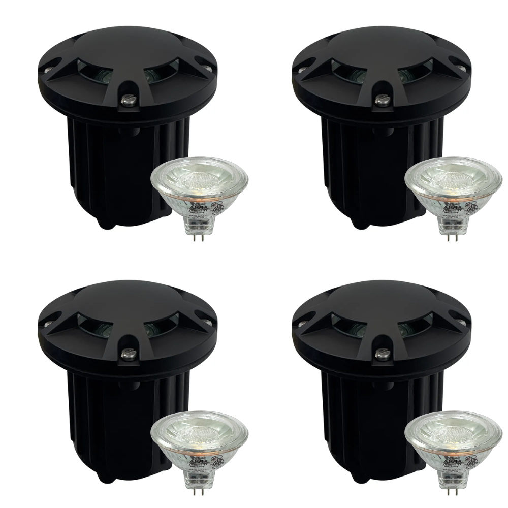 Outdoor Landscape Lighting LED 12V Low Voltage UNB07 4x/8x/12x Package Cast Brass 12V Low Voltage Round Multi-Directional LED In-ground Well Light IP65 Waterproof with MR16 5W 3000K Bulb 4 Pack Black Brass