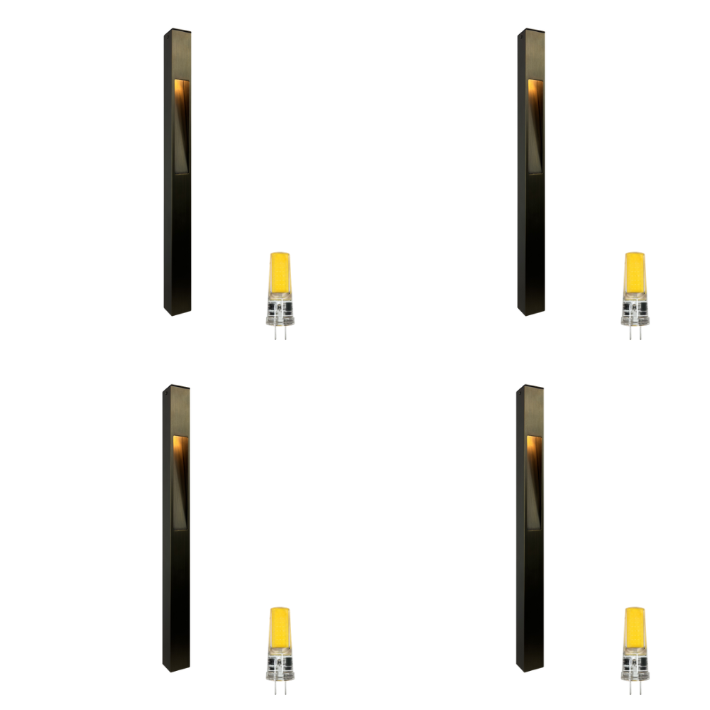 Outdoor Landscape Lighting LED 12V Low Voltage PLB29 4x/8x/12x Package Outdoor Square Bollard Garden Pathway Light | 12V Low Voltage Brass Path Light with G4 3W 3000K Bulb 4 Pack