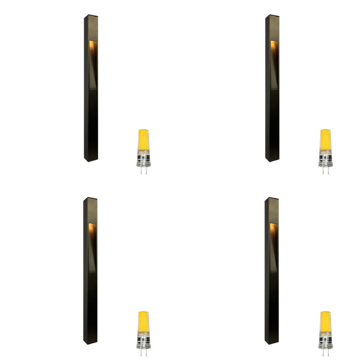 Outdoor Landscape Lighting LED 12V Low Voltage PLB29 4x/8x/12x Package Outdoor Square Bollard Garden Pathway Light | 12V Low Voltage Brass Path Light with G4 3W 3000K Bulb 4 Pack