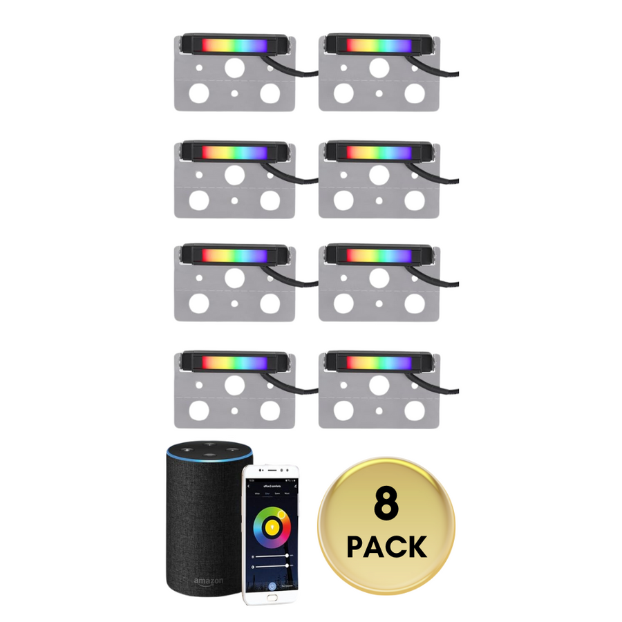 Outdoor Landscape Lighting LED 12V Low Voltage ELRA05 8-Pack 2W 4" Smart RGBCW Color Changing 2700K-6500K Waterproof LED Stairs, Fence, Hardscape Step Light Fixture Package