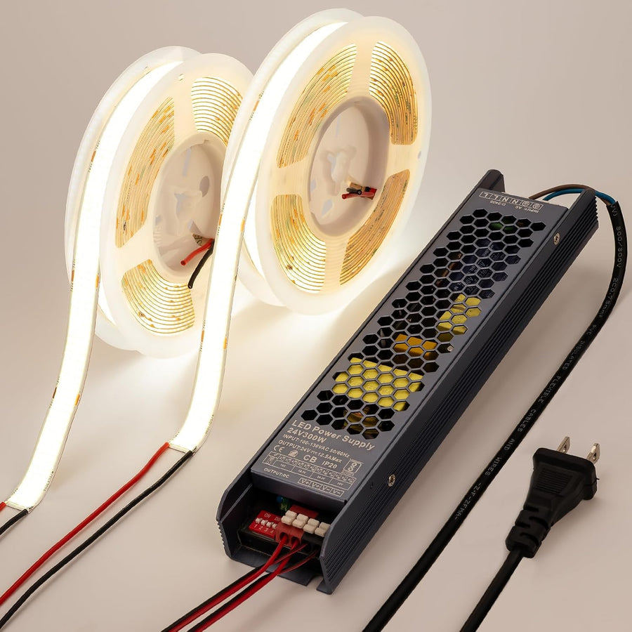 Outdoor Landscape Lighting LED 12V Low Voltage SLD16 Strip Light Single Color 2835 7.62W/ft 32.8ft (2 Rolls of 16.4ft) 15mm DC24V Low Voltage LED Indoor IP20 UL SMD Strip Light with Power Supply 4000K Natural White