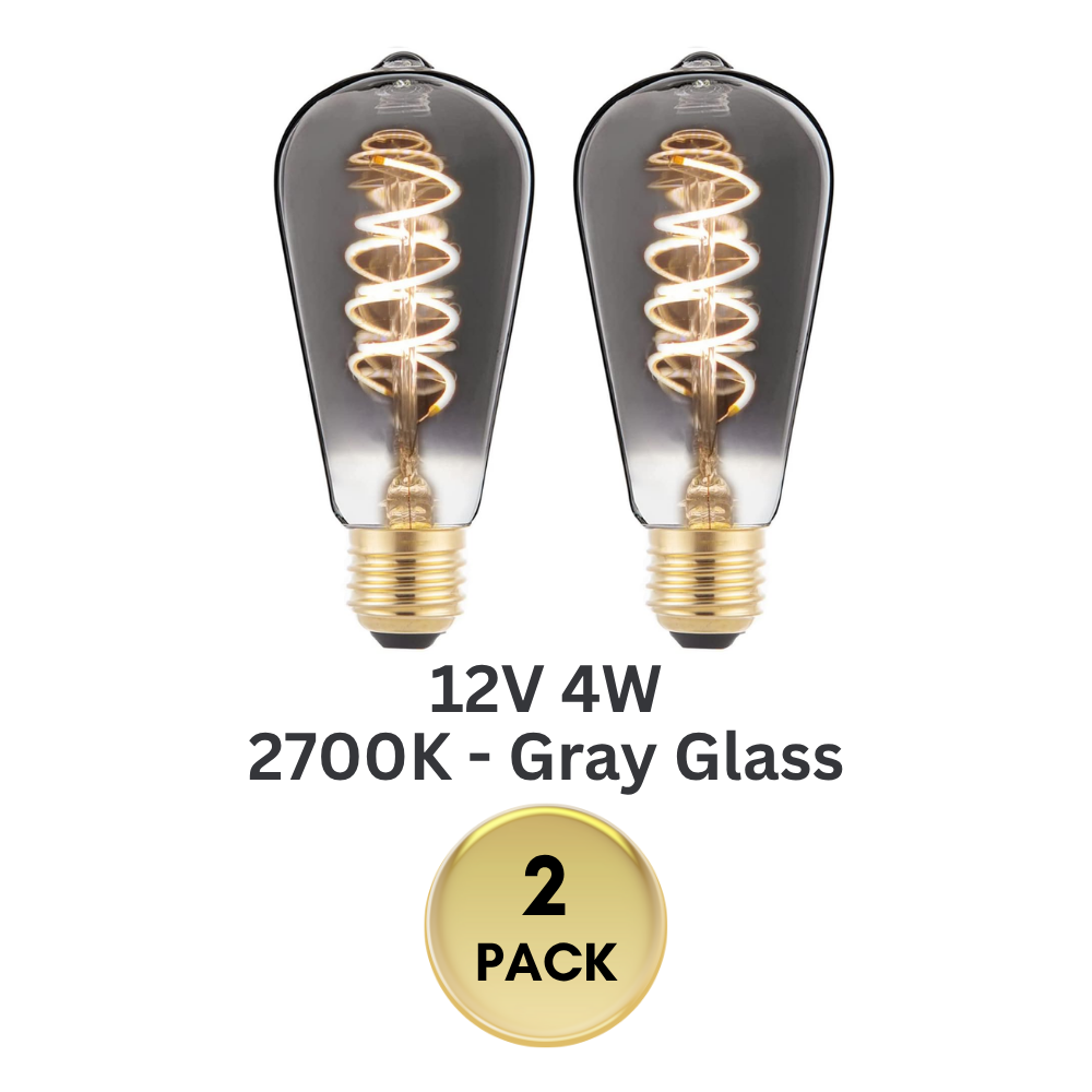 Outdoor Landscape Lighting LED 12V Low Voltage E26 4W 12V-36V 2700K AC/DC LED Spiral Filament Edison Bulbs Package Dimmable Energy Saving Low Voltage Light Bulb 2 Pack 4W Gray Glass 6000K