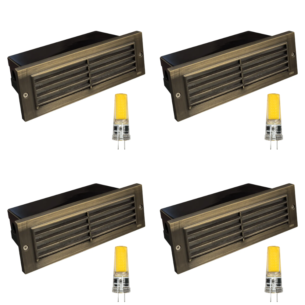 Outdoor Landscape Lighting LED 12V Low Voltage STB03 4x/8x/12x Package Louver Horizontal LED Brass 9" Brick Lights Warm White Edge 12V Low Voltage Outdoor Step Light 3W 3000K Bulb Natural Brass 4 Pack