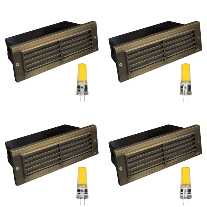Outdoor Landscape Lighting LED 12V Low Voltage STB03 4x/8x/12x Package Louver Horizontal LED Brass 9" Brick Lights Warm White Edge 12V Low Voltage Outdoor Step Light 3W 3000K Bulb Natural Brass 4 Pack
