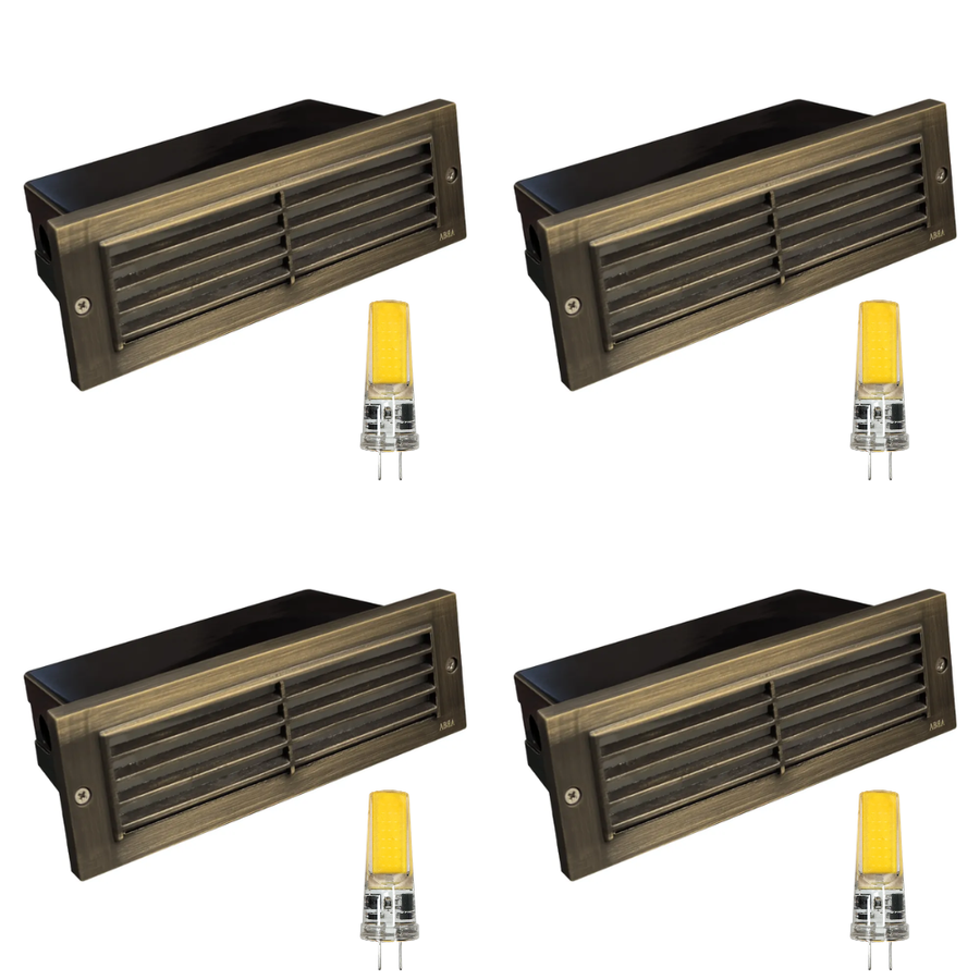 Outdoor Landscape Lighting LED 12V Low Voltage STB03 4x/8x/12x Package Louver Horizontal LED Brass 9" Brick Lights Warm White Edge 12V Low Voltage Outdoor Step Light 3W 3000K Bulb Natural Brass 4 Pack