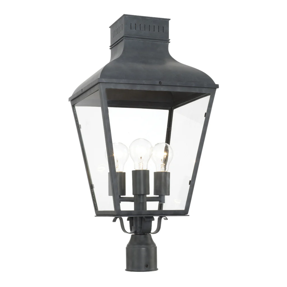 Outdoor Landscape Lighting LED 12V Low Voltage Dumont 3 Light Outdoor Post Light 12"x25" Stainless Steel and Glass Graphite Finish 120V 3 E12 Candelabra Base LED Bulb Sockets Casual Farmhouse Lantern for Patio, Garden, Exterior Posts