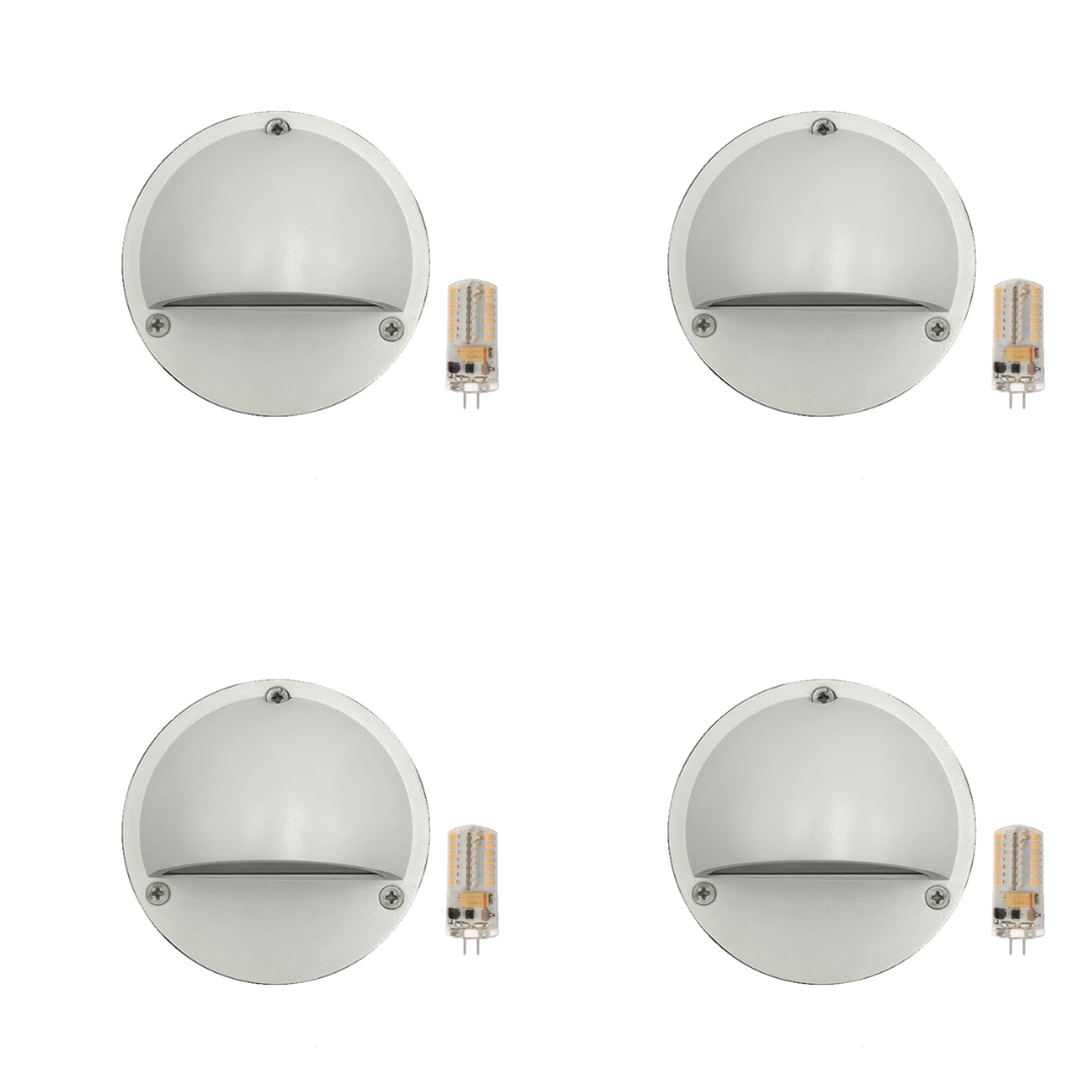 Outdoor Landscape Lighting LED 12V Low Voltage STBP06 Rein Cast Brass Round Half Moon 4x/8x/12x G4 2W Dimmable 2700K Package Step Deck Light Low Voltage Outdoor Landscape Lighting 4 Pack White