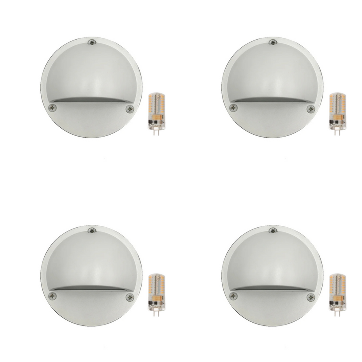 Outdoor Landscape Lighting LED 12V Low Voltage STBP06 Rein Cast Brass Round Half Moon 4x/8x/12x G4 2W Dimmable 2700K Package Step Deck Light Low Voltage Outdoor Landscape Lighting 4 Pack White