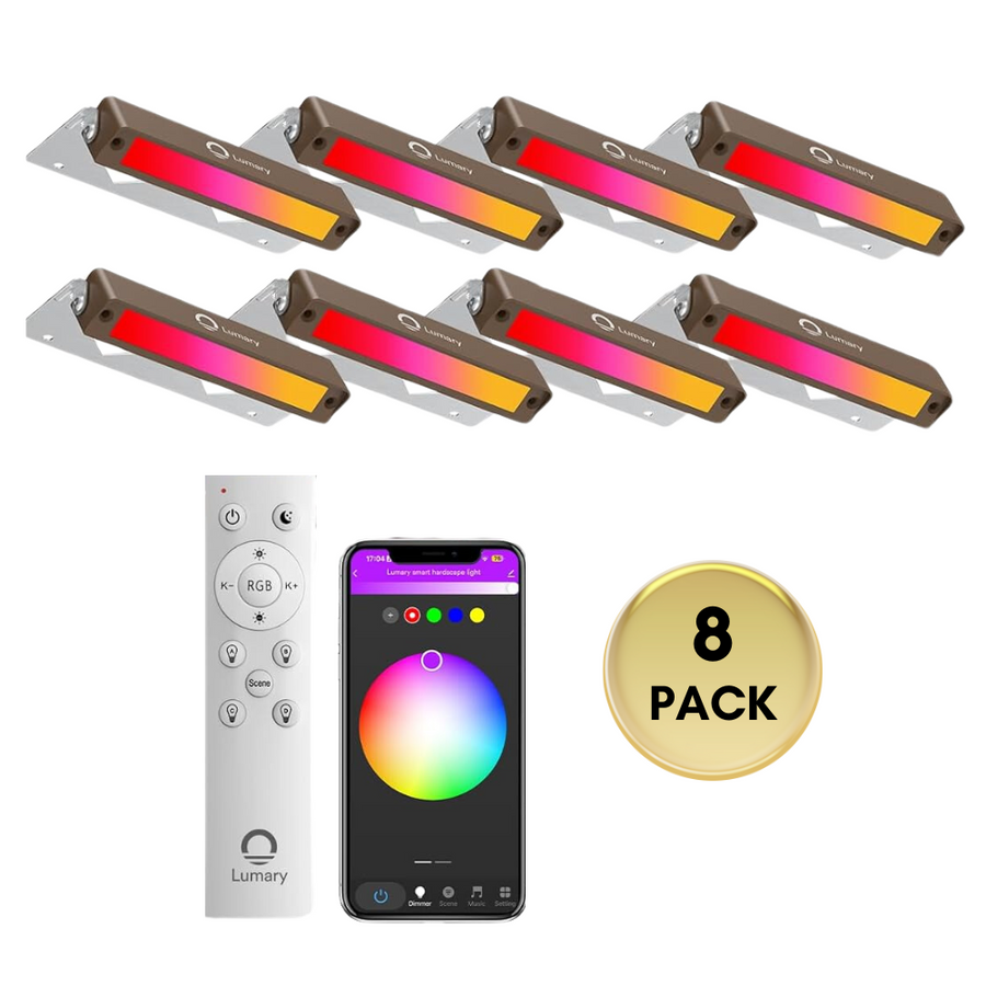 Outdoor Landscape Lighting LED 12V Low Voltage ELRA04 8 Pack 3W RGBCW Color Changing 2200K-6500K Waterproof LED Stairs, Fence, Hardscape Step Light Fixture Package