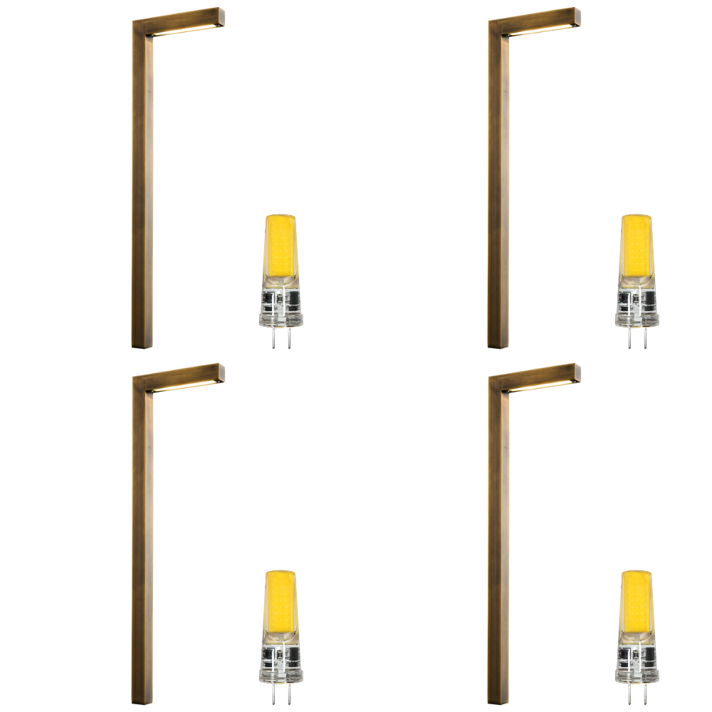 Outdoor Landscape Lighting LED 12V Low Voltage PLB10 4x/8x/12x Package LED Brass L-Shaped 12V Low Voltage Landscape Lighting Pathway Light with G4 3W 3000K Bulb 4 Pack