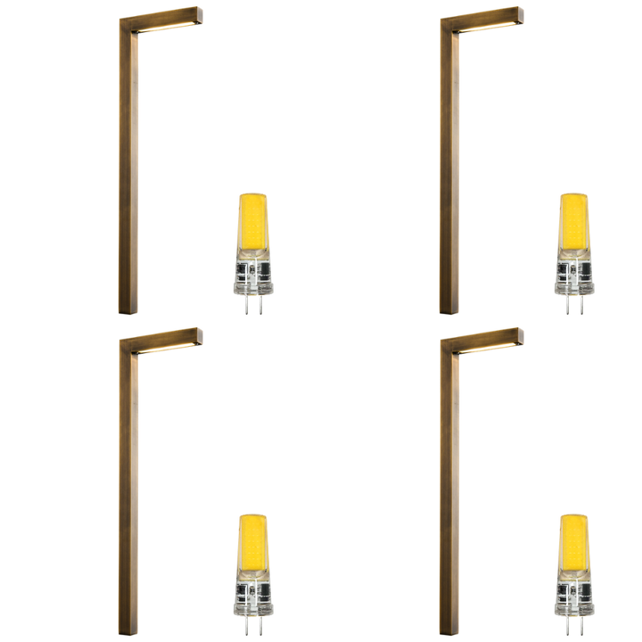 Outdoor Landscape Lighting LED 12V Low Voltage PLB10 4x/8x/12x Package LED Brass L-Shaped 12V Low Voltage Landscape Lighting Pathway Light with G4 3W 3000K Bulb 4 Pack