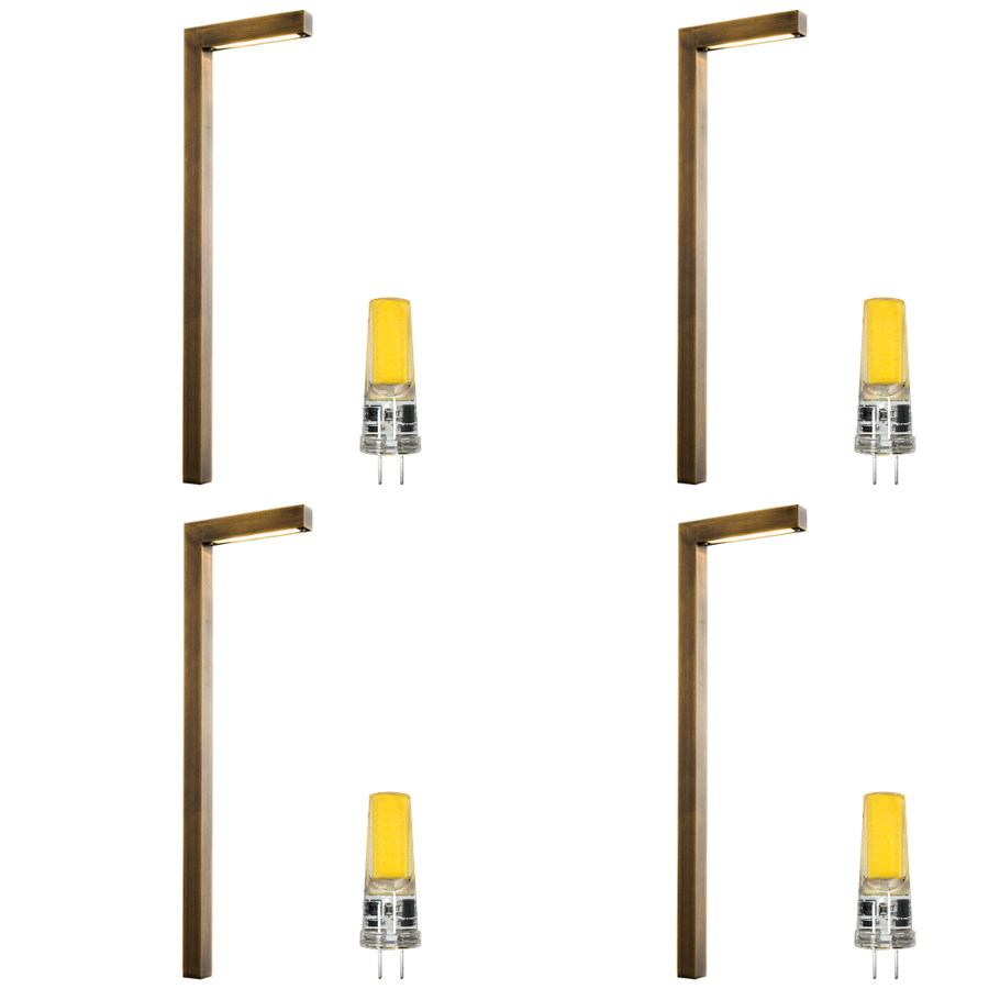 Outdoor Landscape Lighting LED 12V Low Voltage PLB10 4x/8x/12x Package LED Brass L-Shaped 12V Low Voltage Landscape Lighting Pathway Light with G4 3W 3000K Bulb 4 Pack