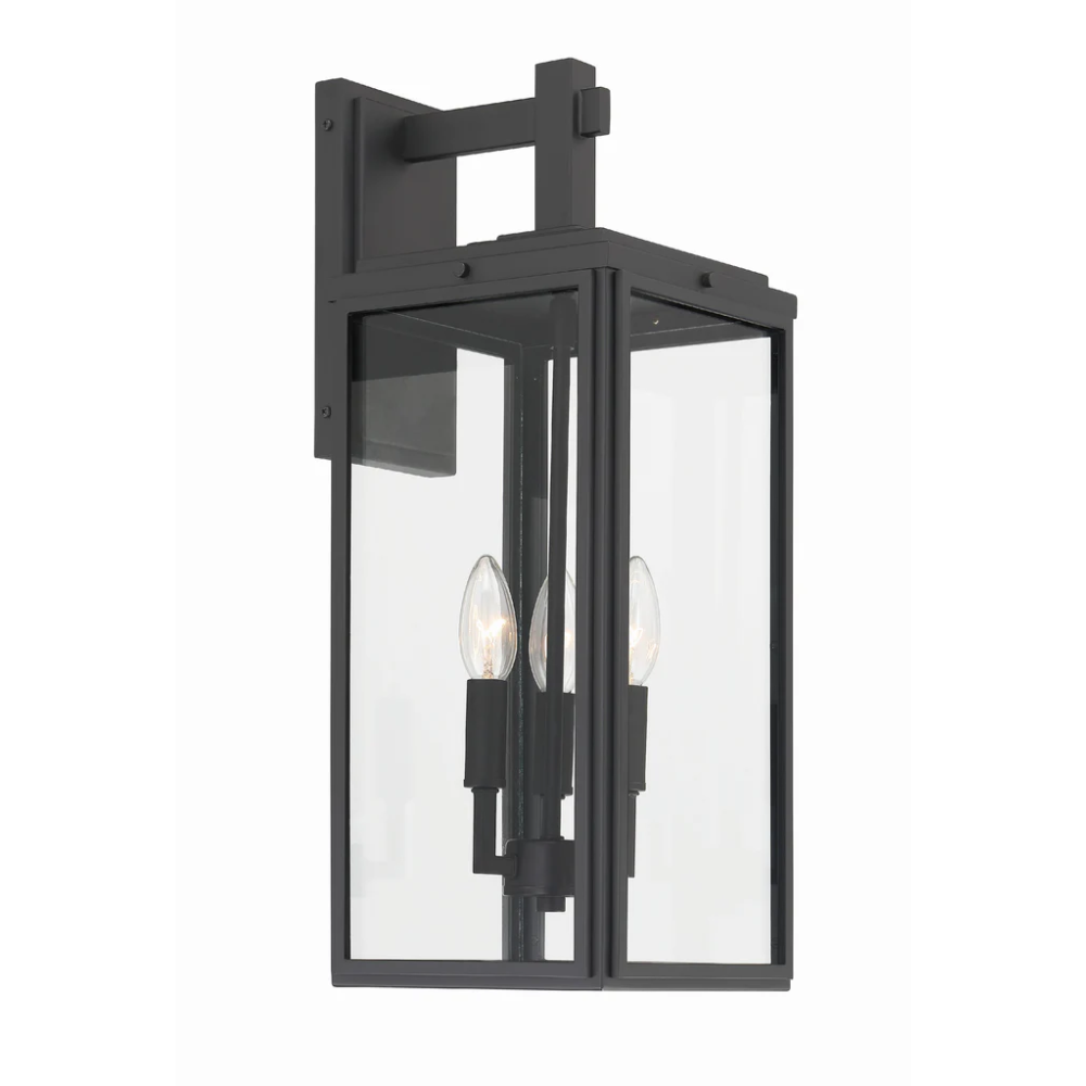 Outdoor Landscape Lighting LED 12V Low Voltage Byron 3 Light Outdoor Sconce 7.5"x19.75" Stainless Steel and Clear Glass Matte Black Finish 120V 3 E12 Candelabra Base LED Bulb Socket for Patio, Garden, Exterior Walls