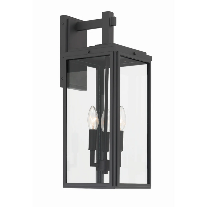 Outdoor Landscape Lighting LED 12V Low Voltage Byron 3 Light Outdoor Sconce 7.5"x19.75" Stainless Steel and Clear Glass Matte Black Finish 120V 3 E12 Candelabra Base LED Bulb Socket for Patio, Garden, Exterior Walls