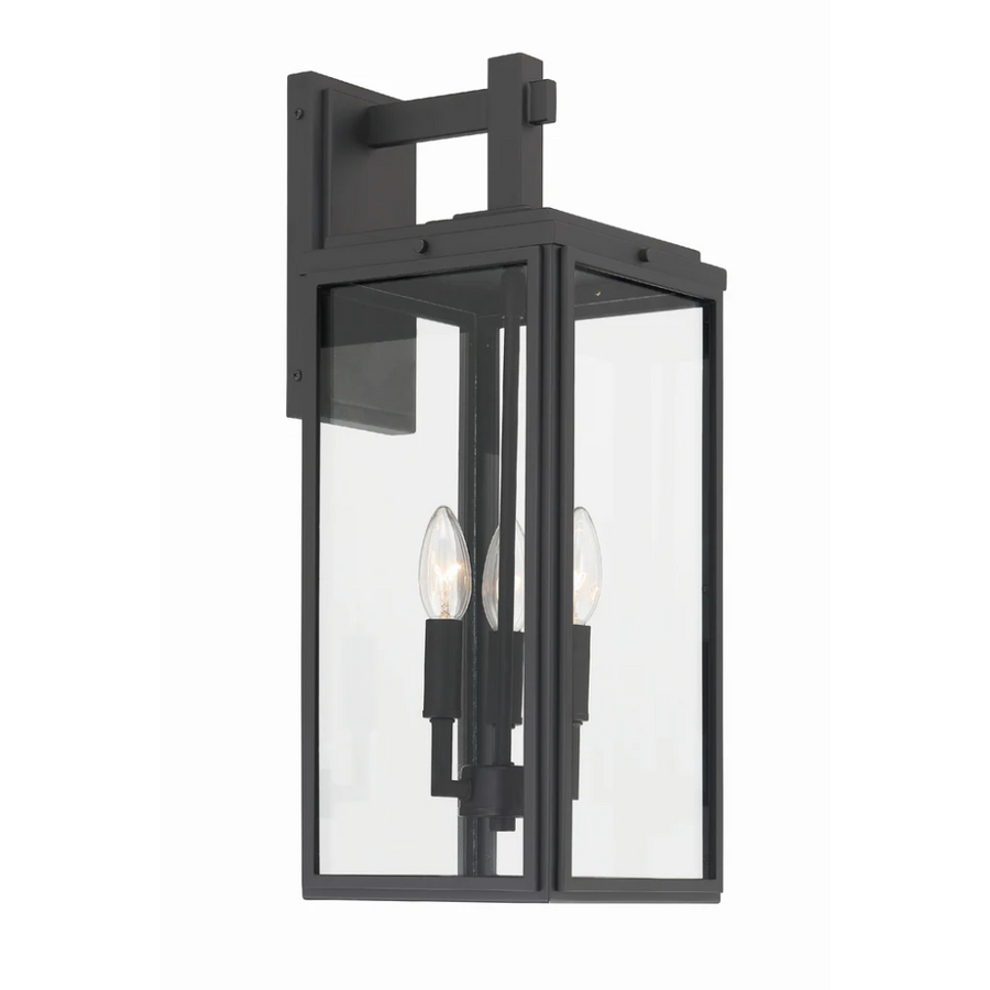 Outdoor Landscape Lighting LED 12V Low Voltage Byron 3 Light Outdoor Sconce 7.5"x19.75" Stainless Steel and Clear Glass Matte Black Finish 120V 3 E12 Candelabra Base LED Bulb Socket for Patio, Garden, Exterior Walls