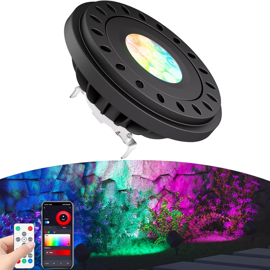 Outdoor Landscape Lighting LED 12V Low Voltage PAR36 7W RGB+CCT Tunable 2700K to 6500K, Remote and App Controlled, Dimmable, IP67 waterproof Low Voltage Bulbs