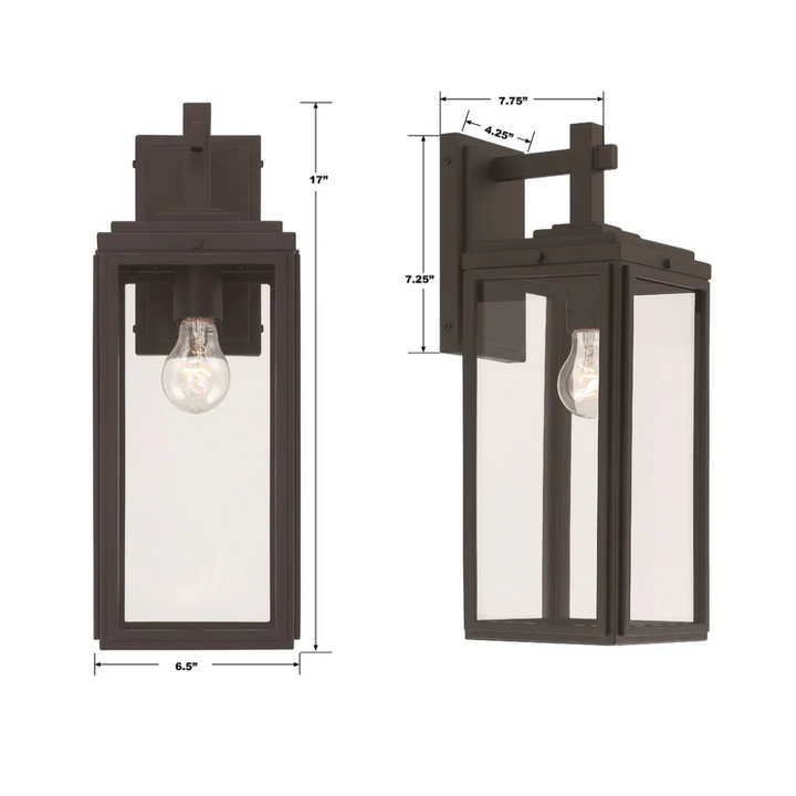 Outdoor Landscape Lighting LED 12V Low Voltage Byron 1 Light Outdoor Sconce 6.5"x17" Stainless Steel and Clear Glass Matte Black Finish 120V 1 E26 Medium Base LED Bulb Socket for Patio, Garden, Exterior Walls
