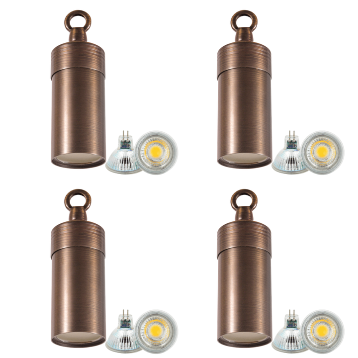 Outdoor Landscape Lighting LED 12V Low Voltage HLB01 4x/8x/12x Package 12V LED Low Voltage Brass Cylinder Pendant Light Hanging Downlight Fixture 5W 3000K Bulb 4 Pack