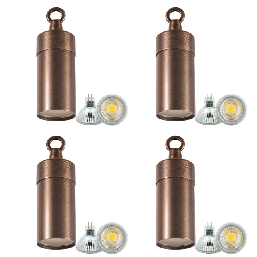 Outdoor Landscape Lighting LED 12V Low Voltage HLB01 4x/8x/12x Package 12V LED Low Voltage Brass Cylinder Pendant Light Hanging Downlight Fixture 5W 3000K Bulb 4 Pack