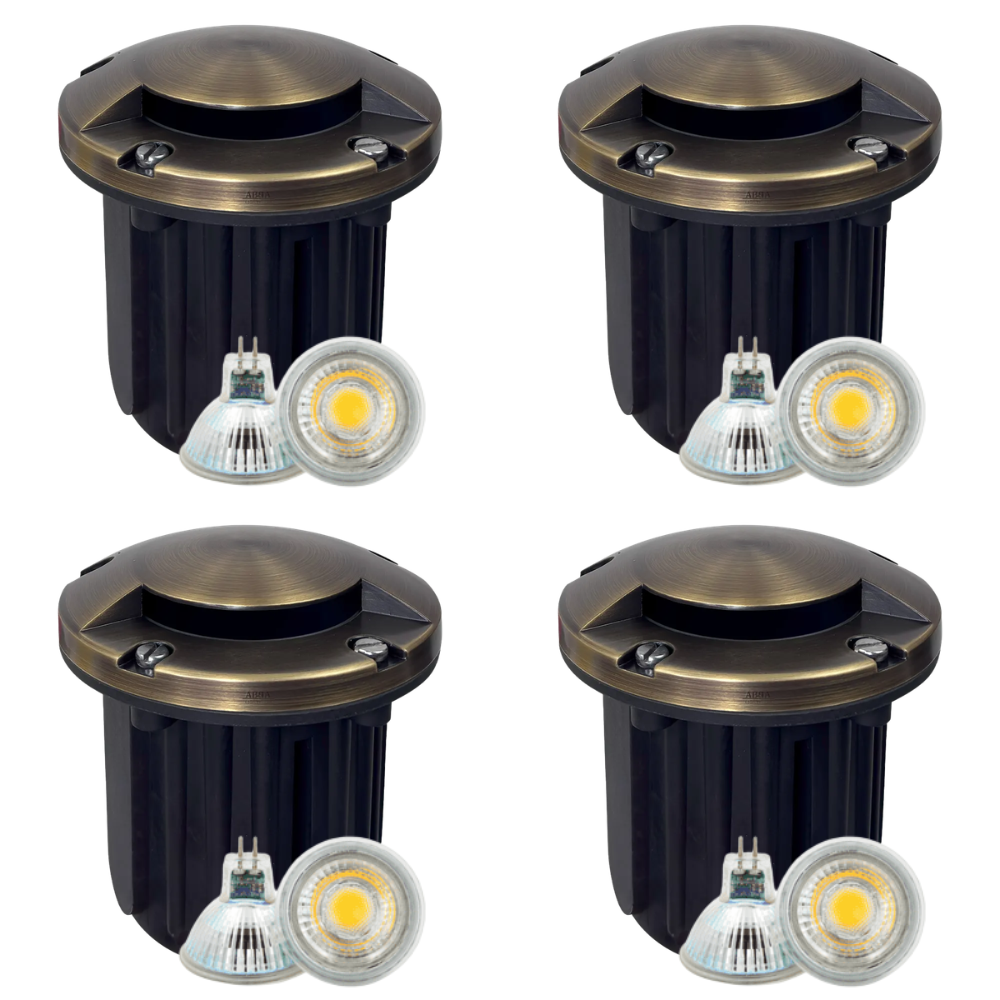 Outdoor Landscape Lighting LED 12V Low Voltage UNB09 4x/8x/12x Package Cast Brass Round Mono-Directional 12V Low Voltage LED In-ground Light with MR16 5W 3000K Bulb 4 Pack
