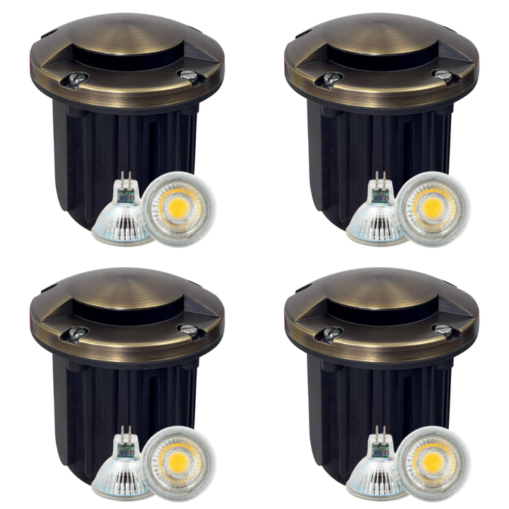 Outdoor Landscape Lighting LED 12V Low Voltage UNB09 4x/8x/12x Package Cast Brass Round Mono-Directional 12V Low Voltage LED In-ground Light with MR16 5W 3000K Bulb 4 Pack