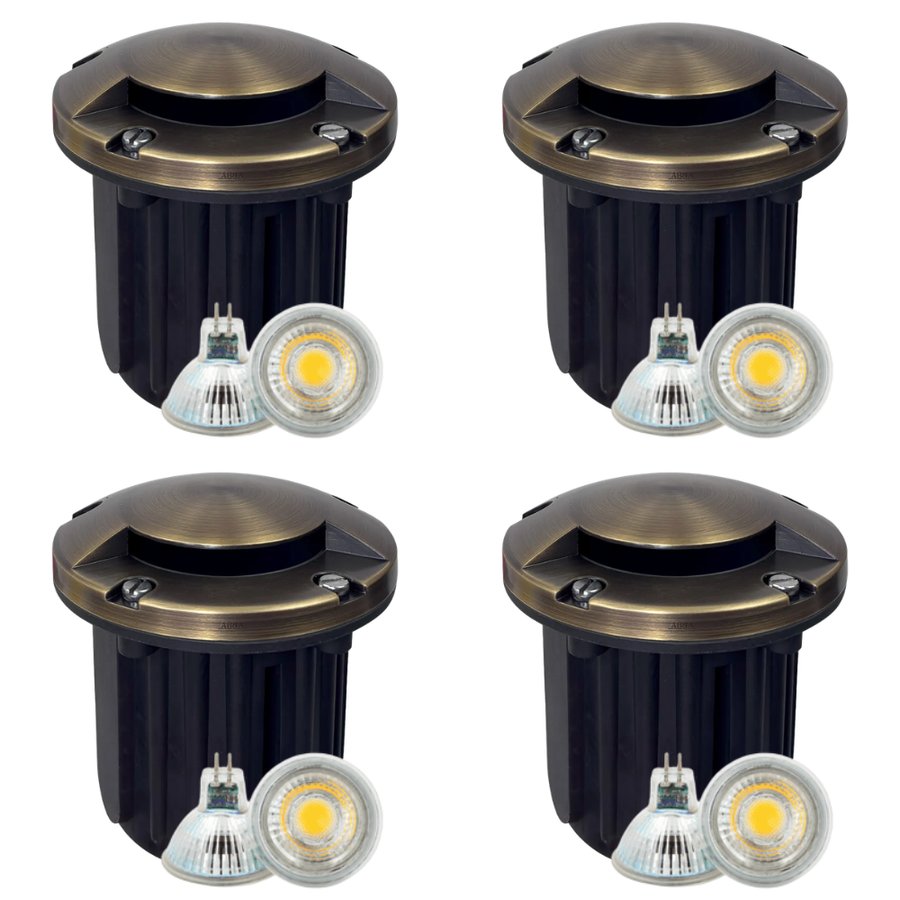 Outdoor Landscape Lighting LED 12V Low Voltage UNB09 4x/8x/12x Package Cast Brass Round Mono-Directional 12V Low Voltage LED In-ground Light with MR16 5W 3000K Bulb 4 Pack