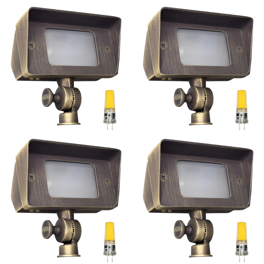 Outdoor Landscape Lighting LED 12V Low Voltage FPB01 4x/8x/12x Package Brass Rectangular LED Directional Floodlight Adjustable Lighting with G4 3W 3000K Bulb 4 Pack Natural Brass