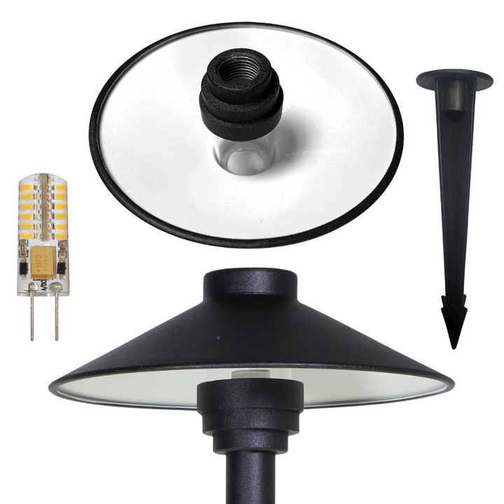 Outdoor Landscape Lighting LED 12V Low Voltage KL309 12V G4 LED AC/DC Aluminum Low Voltage Landscape Lighting Large Hat Path Light Black 3W 2700K Warm White