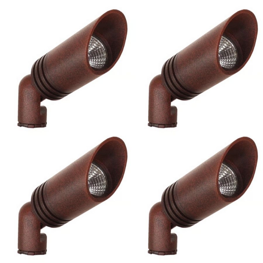 Outdoor Landscape Lighting LED 12V Low Voltage KL109 4x/8x/12x Package 3W 2700K Warm White Integrated LED 12V AC/DC Aluminum Low Voltage Landscape Lighting Spotlight Rust Brown 4 Pack
