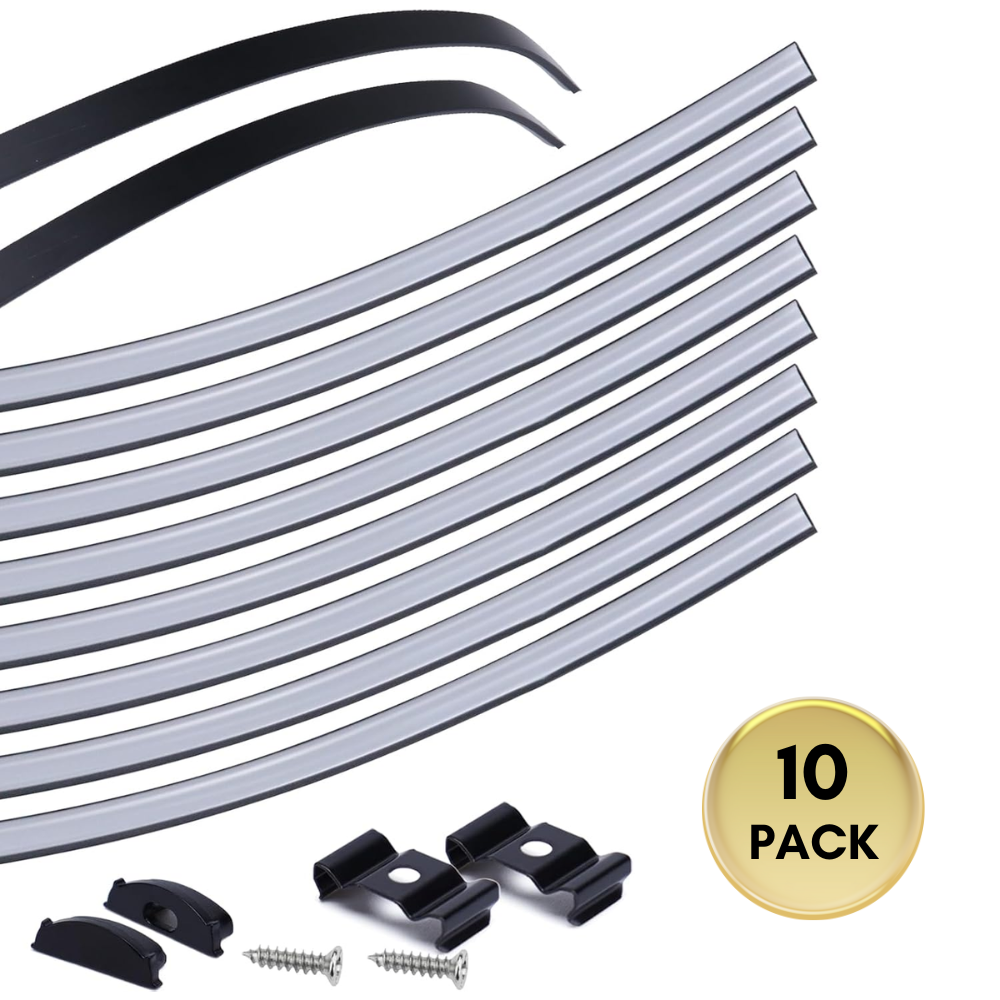 Outdoor Landscape Lighting LED 12V Low Voltage AC12 U-Shaped Rectangular Flexible Black and Silver Finish Aluminum Channel with Frosted Plastic Cover 3.3FT/1M For Max 12mm Width LED Strip Lights Pack of 10 Black