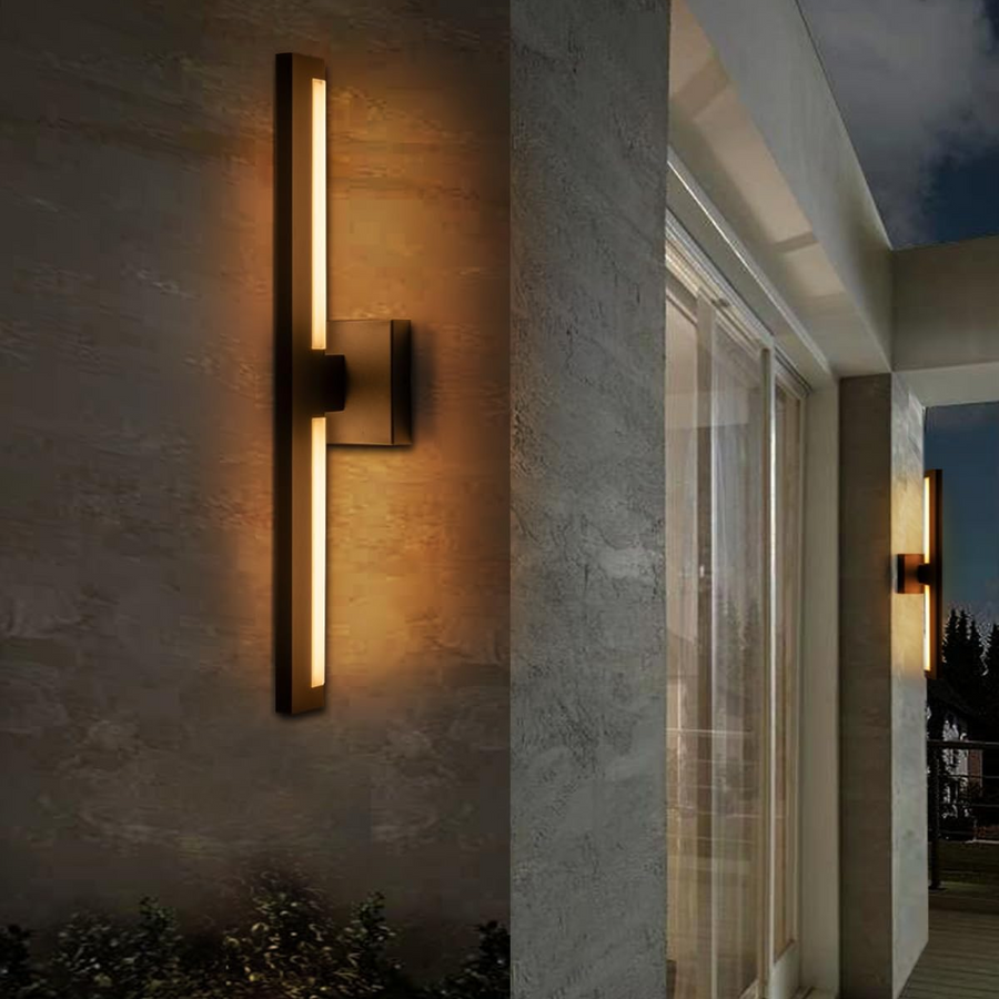 Outdoor Landscape Lighting LED 12V Low Voltage SCH05 22" Linear LED Modern Outdoor 10W + 10W Up and Down Wall Sconce Light Dimmable 3000K Warm White 800LM + 800LM Metal and Acrylic Integrated LED Line Voltage 120V AC IP65 Waterproof for Front Door, Porch, Patio, Garage