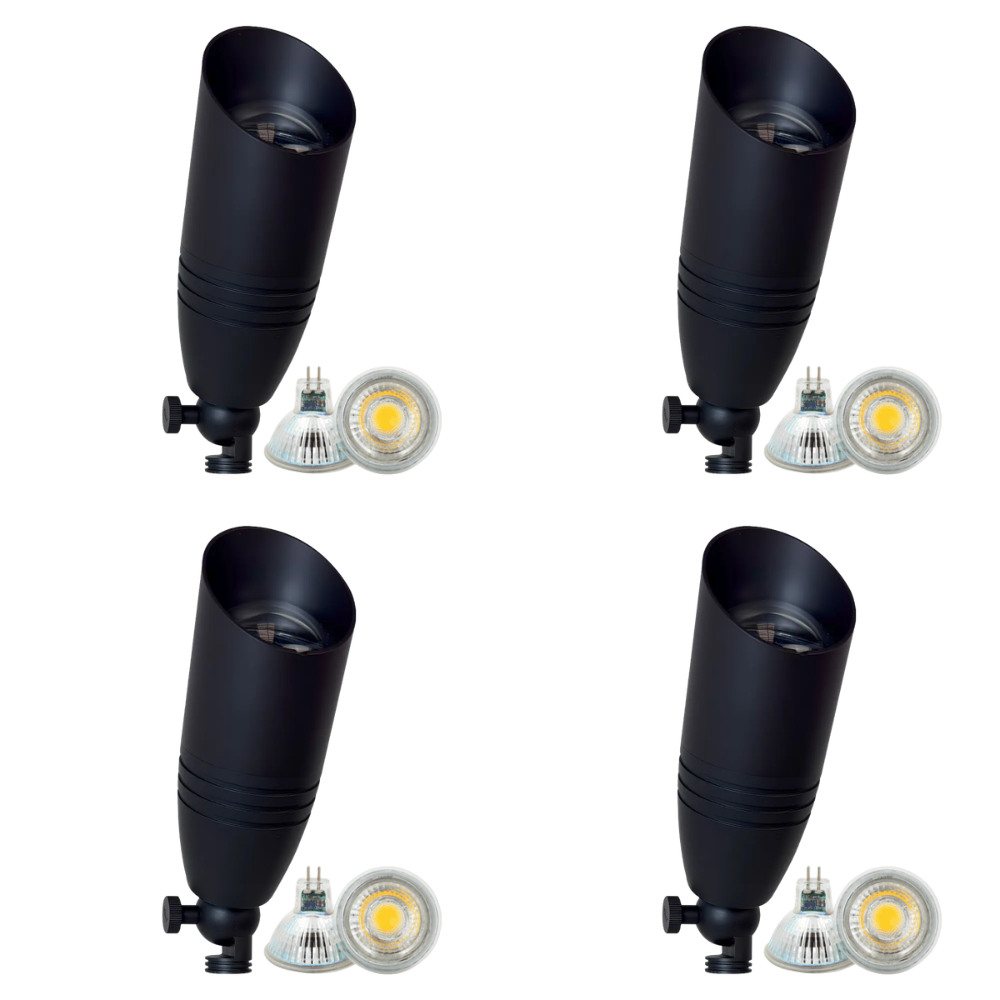 Outdoor Landscape Lighting LED 12V Low Voltage SPB06 4x/8x/12x Package 12V Low Voltage LED Outdoor Landscape Brass Spotlight with MR16 5W 3000K Bulb Black Brass 4 Pack