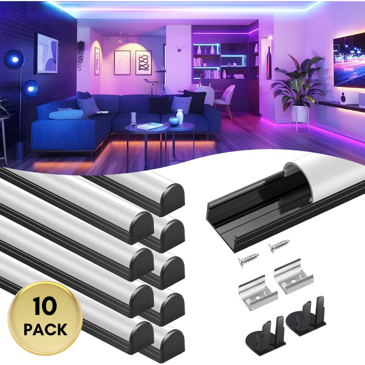 Outdoor Landscape Lighting LED 12V Low Voltage AC09 U-Shaped Spotless Aluminum Channel 3.3FT/1M For Max 16mm Width LED Strip Lights Pack of 6 and 10 10 Pack of 3.3ft (1M) Black