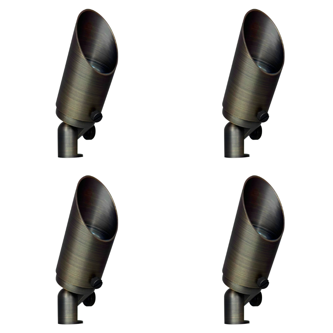 Outdoor Landscape Lighting LED 12V Low Voltage SPB10 4x/8x/12x Package 8W 3000K Warm White Integrated LED Brass Spotlight 12V Low Voltage Small Directional Bullet Light 4 Pack Natural Brass