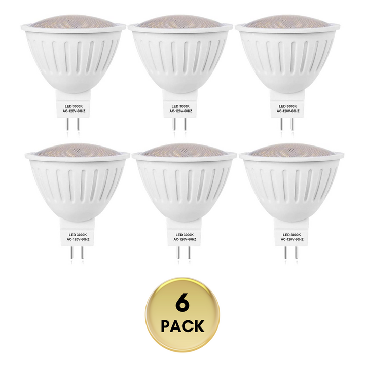 Outdoor Landscape Lighting LED 12V Low Voltage 6-Pack MR16 5W 120V GU5.3 LED Bulbs Dimmable Energy Saving Light 120 Degree Beam Angle Line Voltage 3000K Warm White