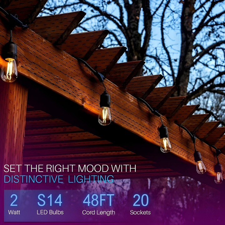 Outdoor Landscape Lighting LED 12V Low Voltage SL101 LED 12V Low Voltage Bistro String Lights 48 FT Outdoor Weatherproof 12V Edison Bulbs