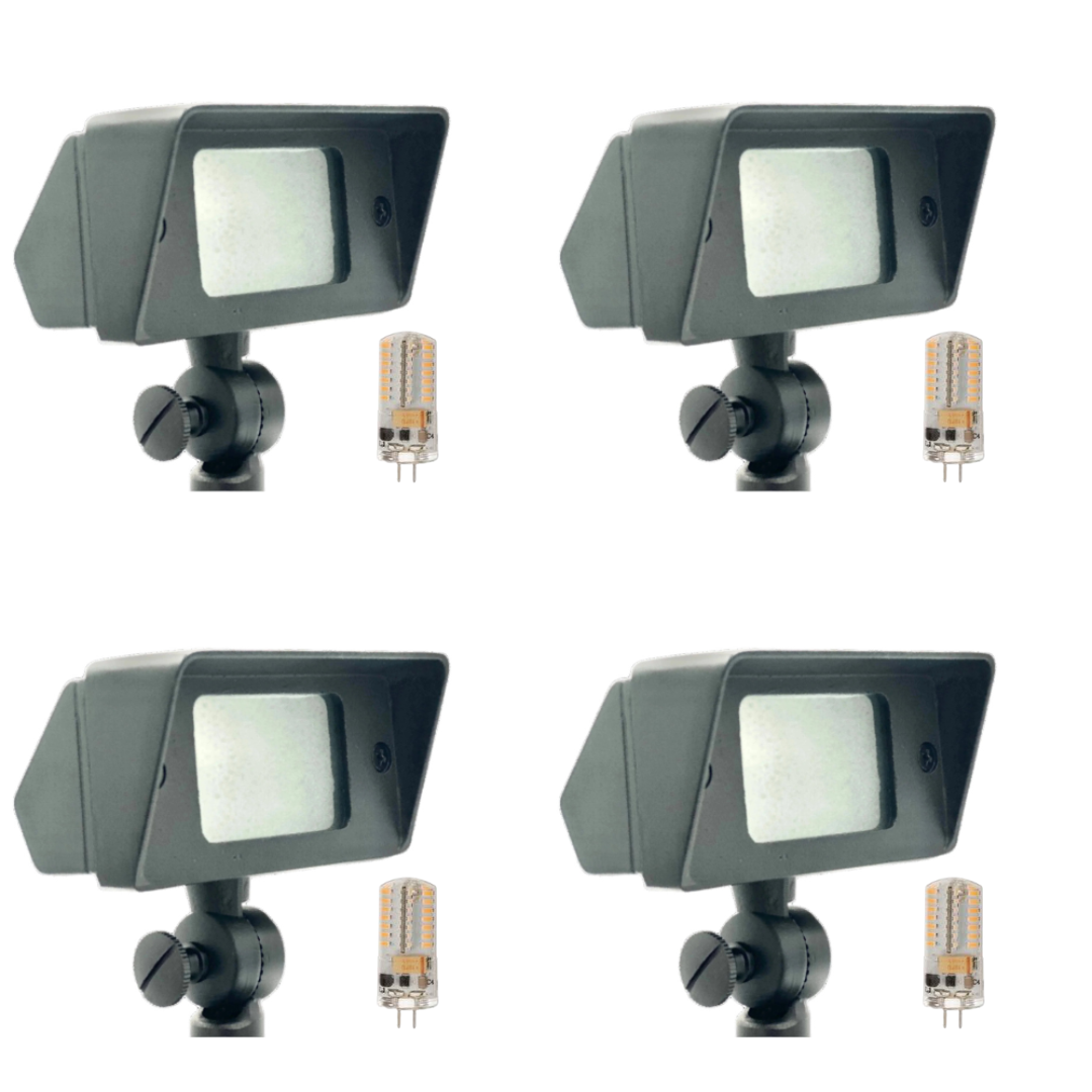 Outdoor Landscape Lighting LED 12V Low Voltage FLBP01 Tulay Black Brass Squared Floodlight 4x/8x/12x G4 2W Dimmable 2700K Package Low Voltage Landscape Lighting 4 Pack
