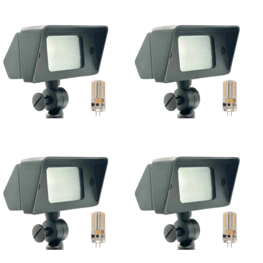 Outdoor Landscape Lighting LED 12V Low Voltage FLBP01 Tulay Black Brass Squared Floodlight 4x/8x/12x G4 2W Dimmable 2700K Package Low Voltage Landscape Lighting 4 Pack